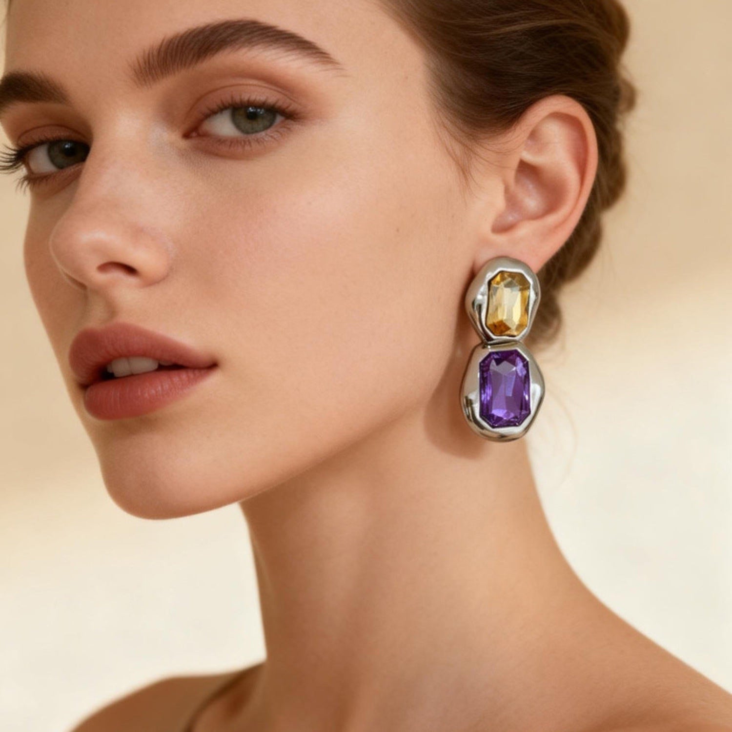 Champagne and Lavender Statement Earrings JLT13741