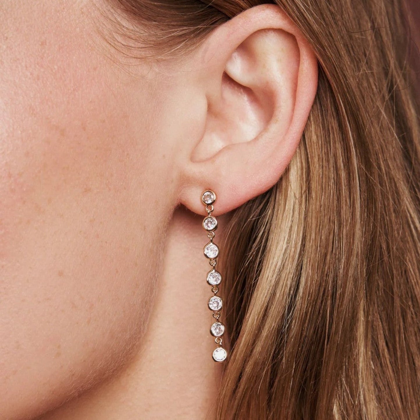 Gold Crystal Drop Chain Earrings JLT13768