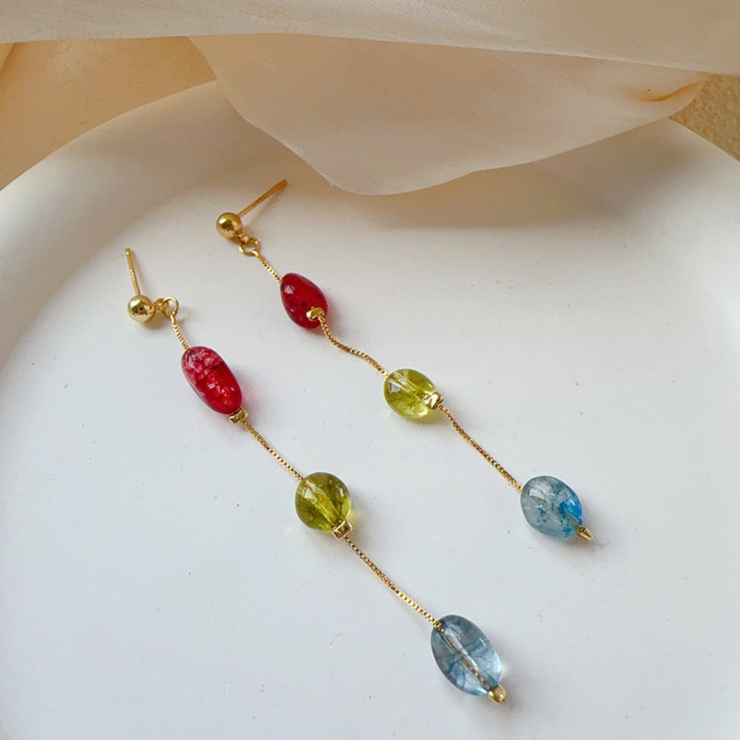 Multicolor Bead Gold Drop Earrings JLT13770