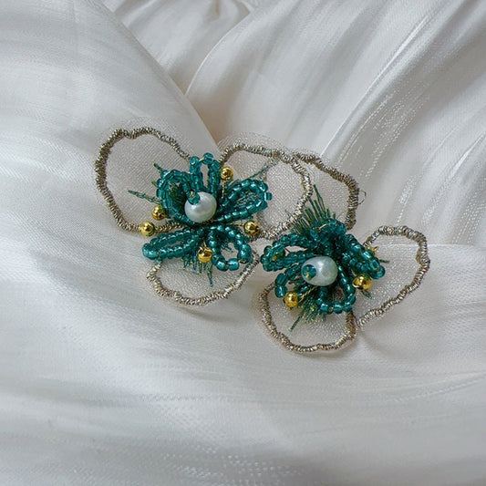 Green Floral Pearl Statement Earrings JLT13772