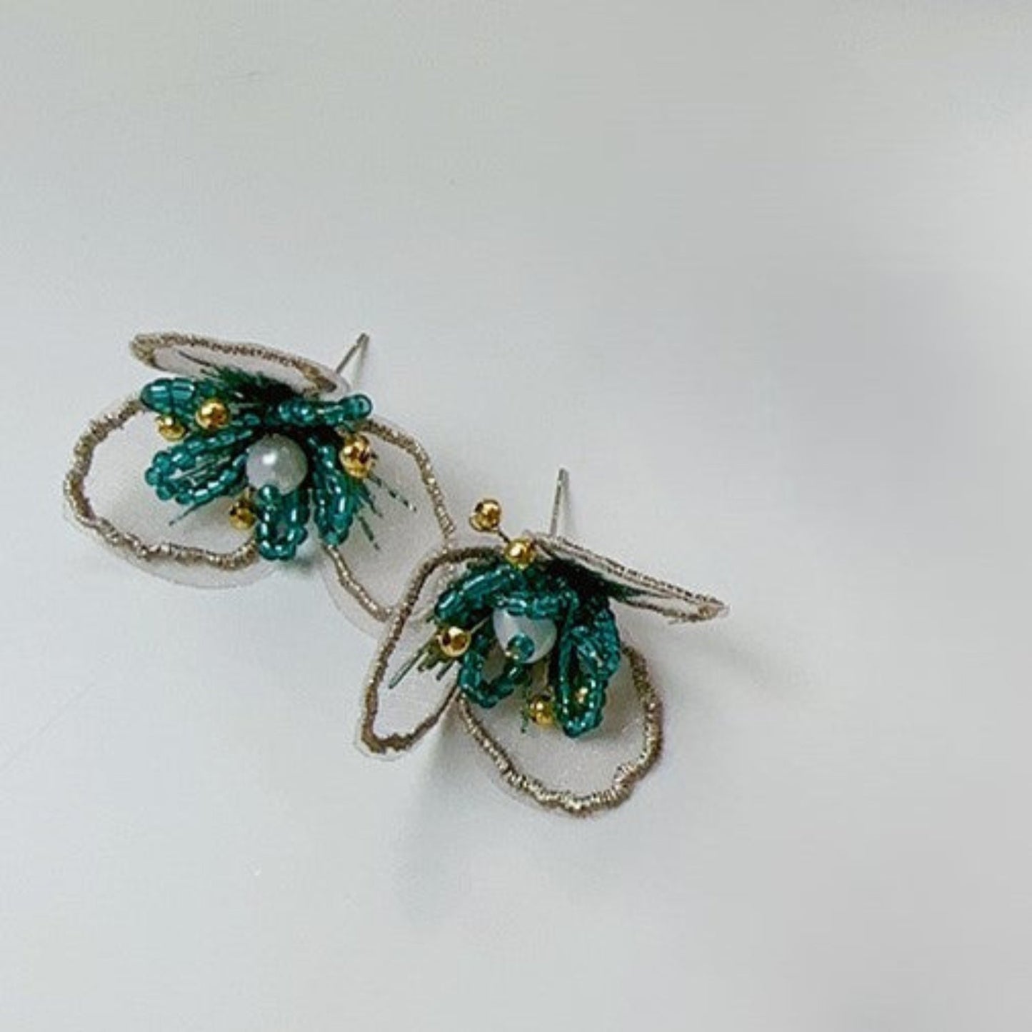 Green Floral Pearl Statement Earrings JLT13772