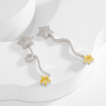 Silver and Yellow Star Earrings JLT13779