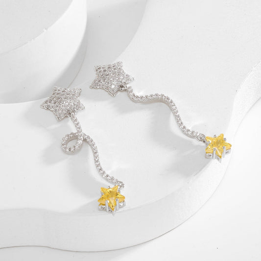 Silver and Yellow Star Earrings JLT13779