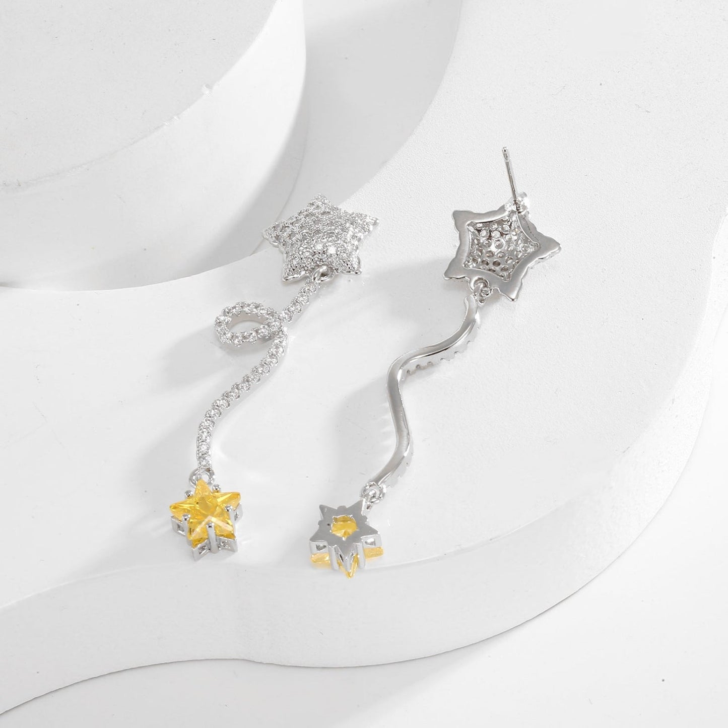 Silver and Yellow Star Earrings JLT13779