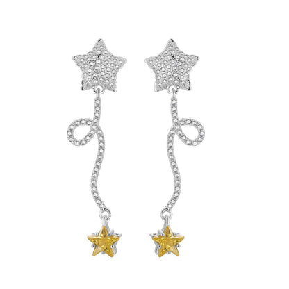 Silver and Yellow Star Earrings JLT13779