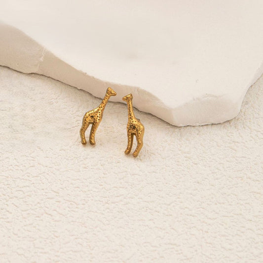 Gold Textured Giraffe Stud Earrings JLT13781