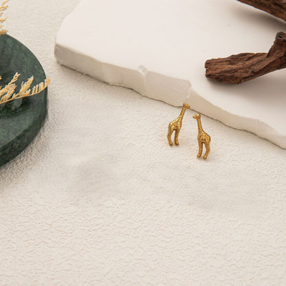 Gold Textured Giraffe Stud Earrings JLT13781