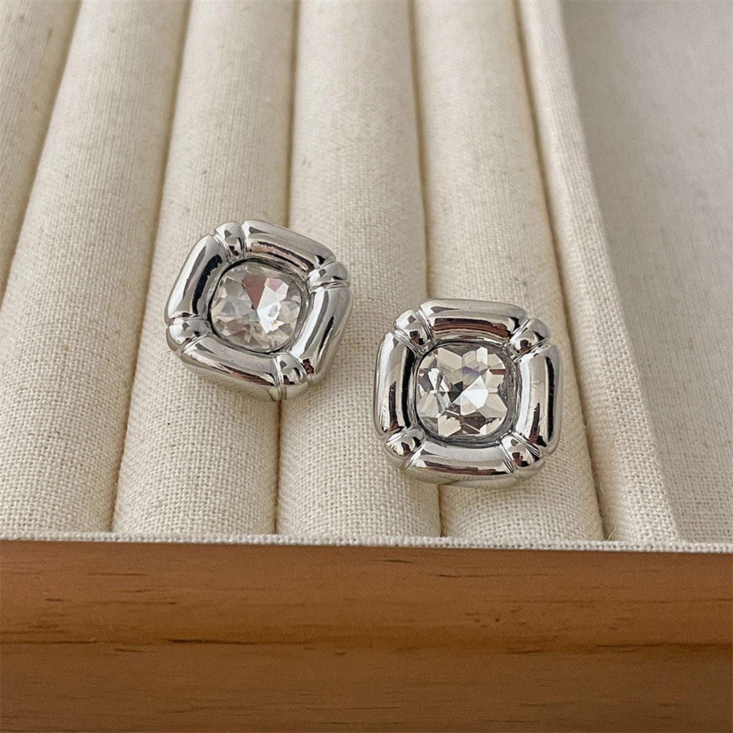 Silver Square Sparkling Crystal Earrings JLT13789