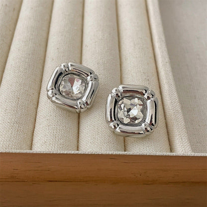 Silver Square Sparkling Crystal Earrings JLT13789