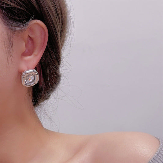 Silver Square Sparkling Crystal Earrings JLT13789