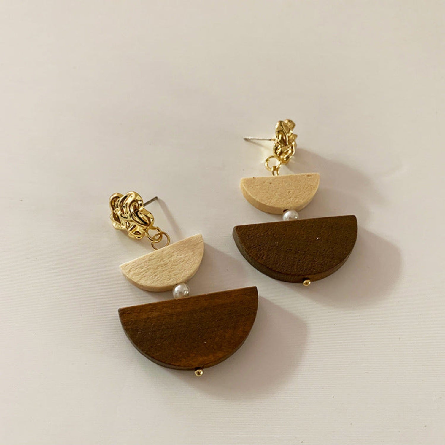 Brown Wood Geometric Drop Earrings JLT13793