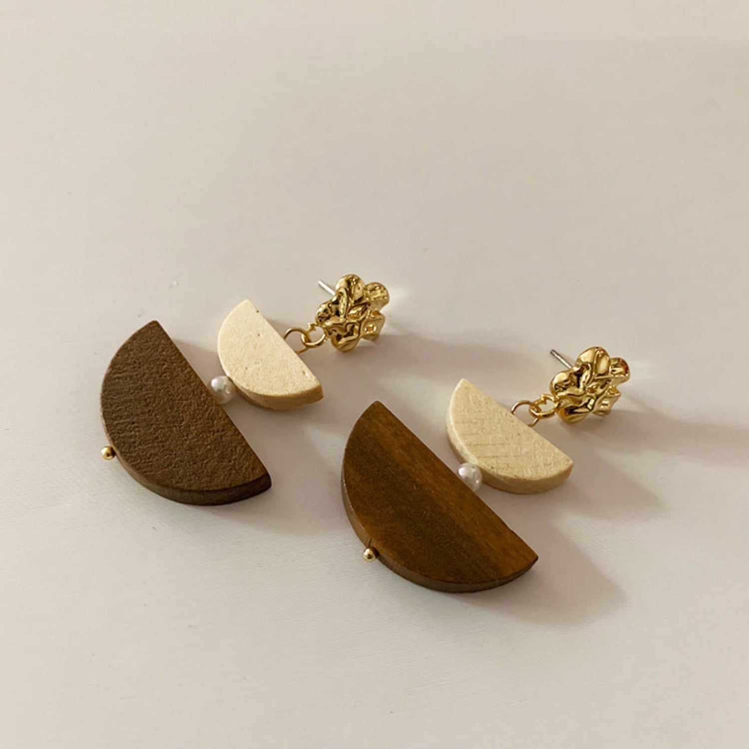 Brown Wood Geometric Drop Earrings JLT13793