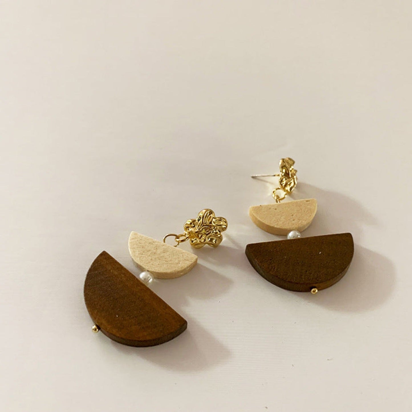 Brown Wood Geometric Drop Earrings JLT13793