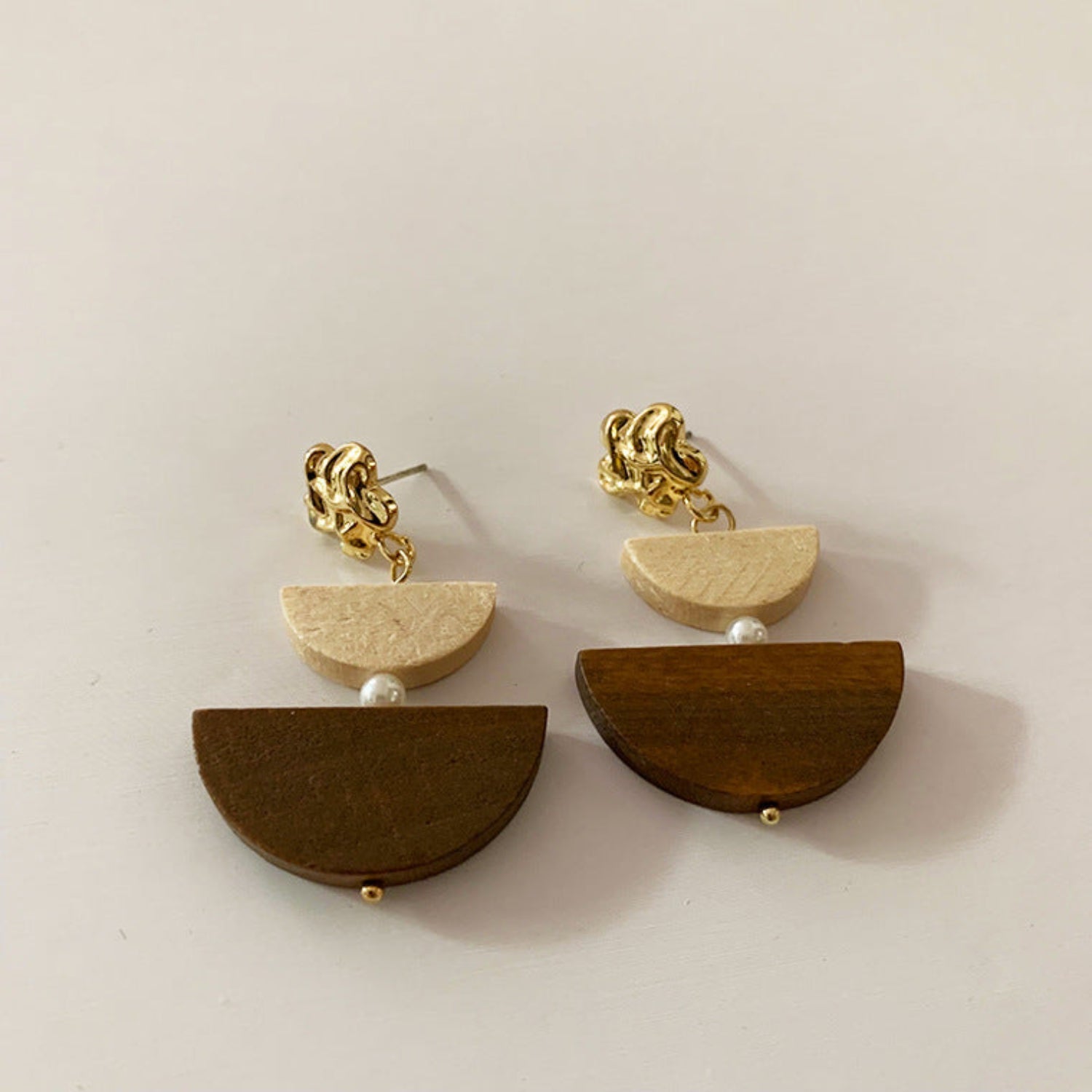 Brown Wood Geometric Drop Earrings JLT13793