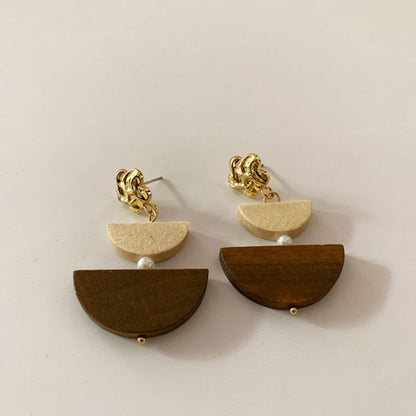 Brown Wood Geometric Drop Earrings JLT13793