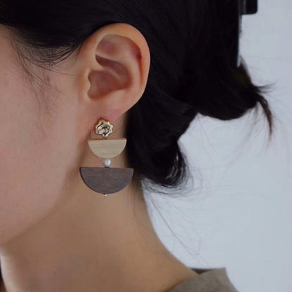 Brown Wood Geometric Drop Earrings JLT13793
