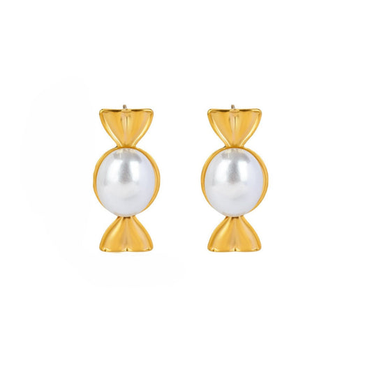 Gold White Pearl Candy Earrings JLT13799