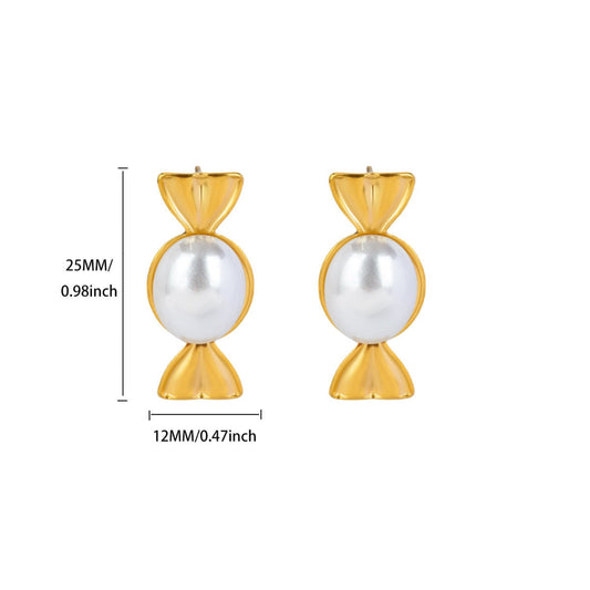 Gold White Pearl Candy Earrings JLT13799