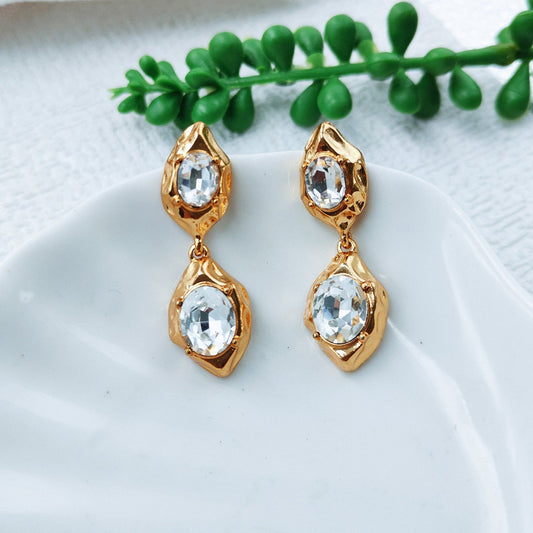 Gold Crystal Hammered Drop Earrings JLT13801