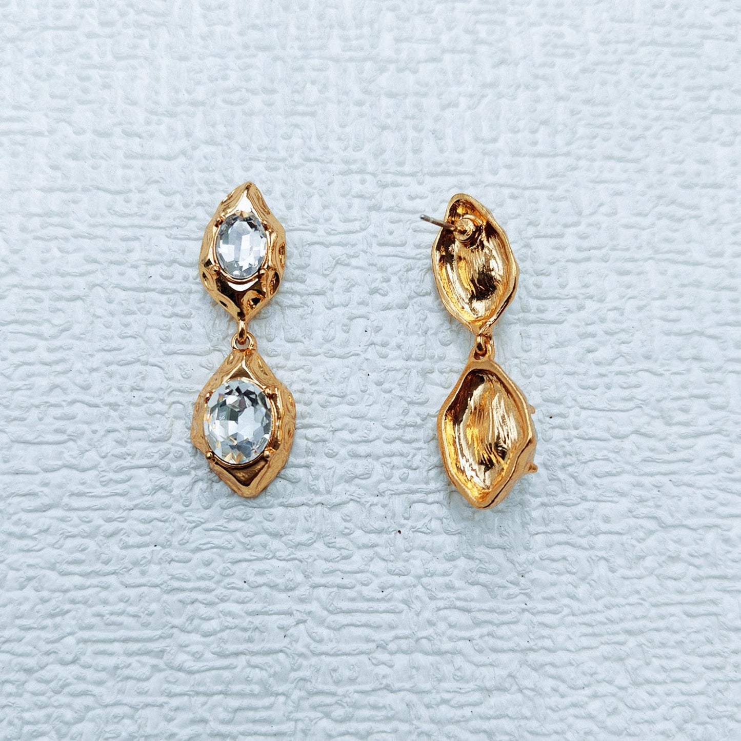 Gold Crystal Hammered Drop Earrings JLT13801