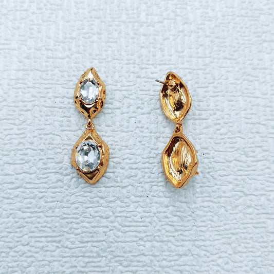 Gold Crystal Hammered Drop Earrings JLT13801