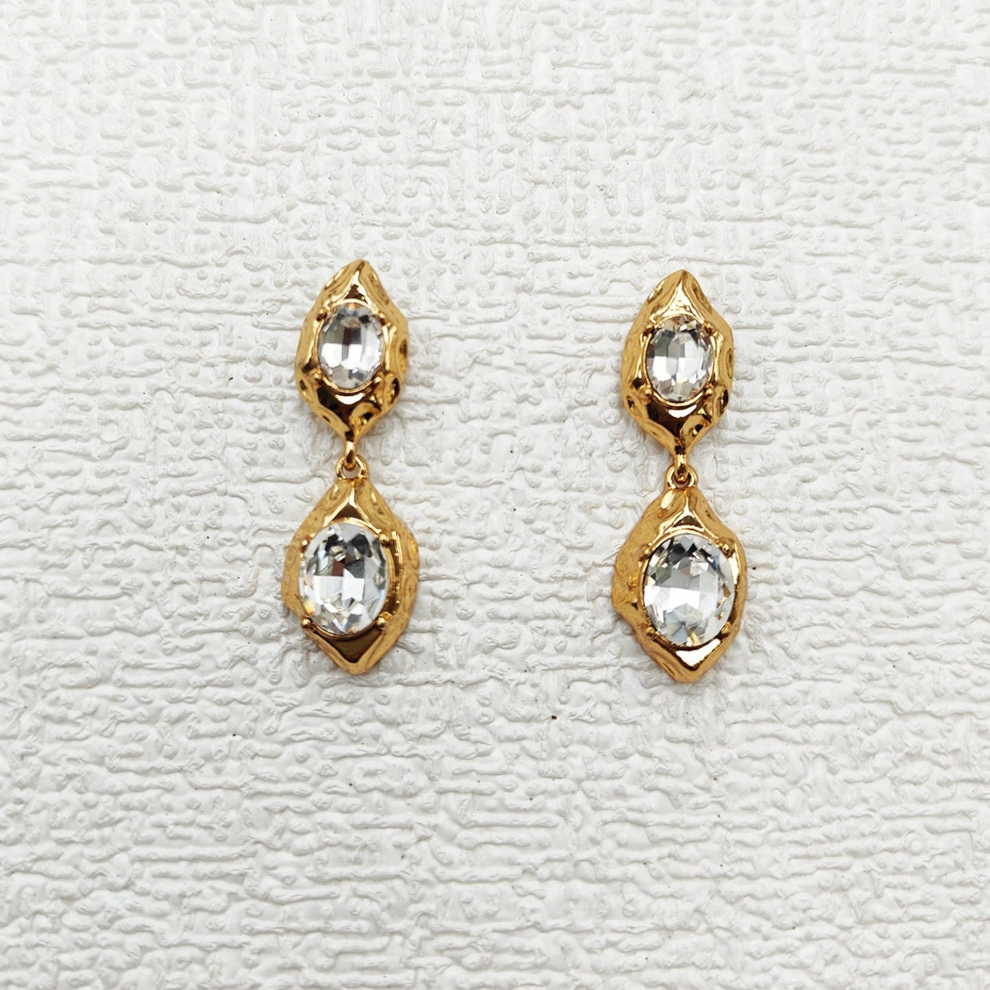 Gold Crystal Hammered Drop Earrings JLT13801