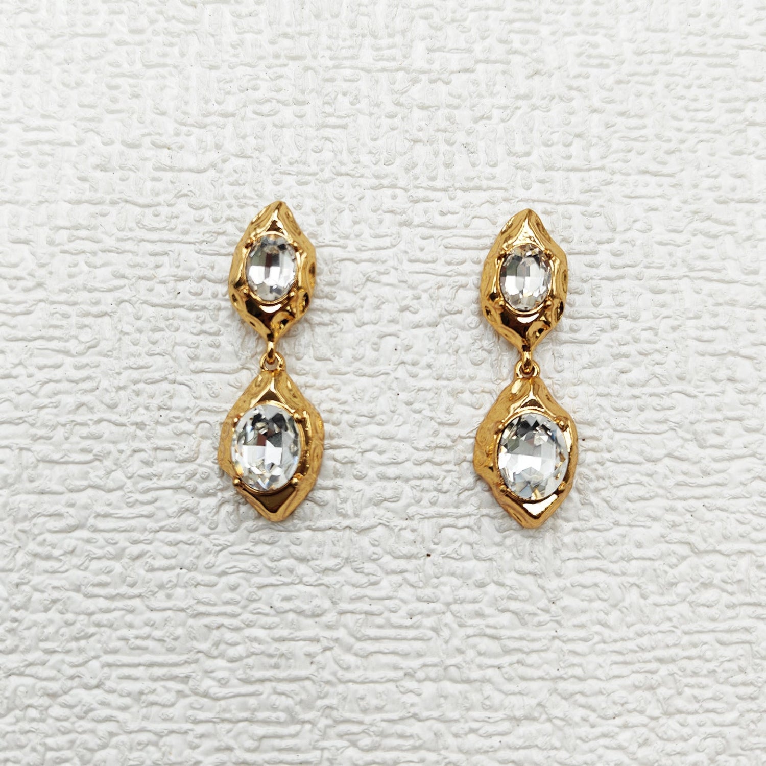 Gold Crystal Hammered Drop Earrings JLT13801