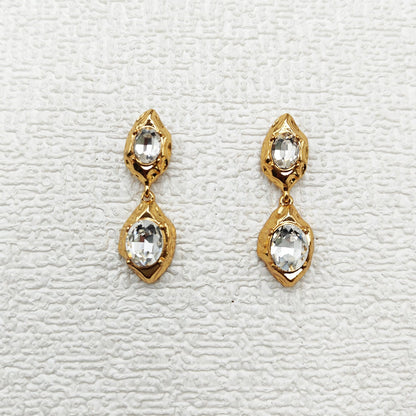 Gold Crystal Hammered Drop Earrings JLT13801
