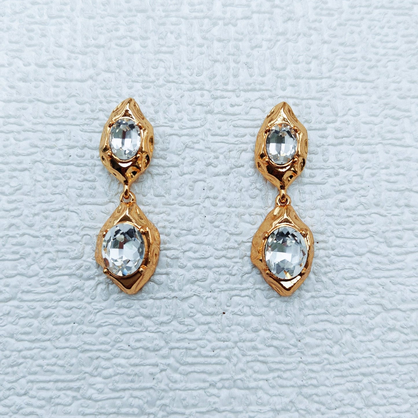 Gold Crystal Hammered Drop Earrings JLT13801