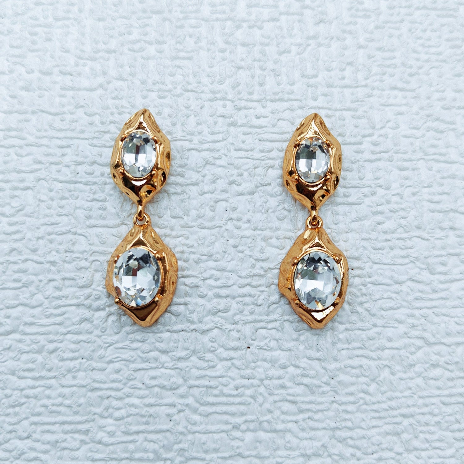 Gold Crystal Hammered Drop Earrings JLT13801