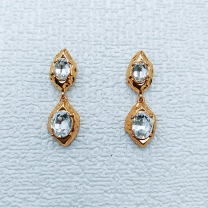 Gold Crystal Hammered Drop Earrings JLT13801