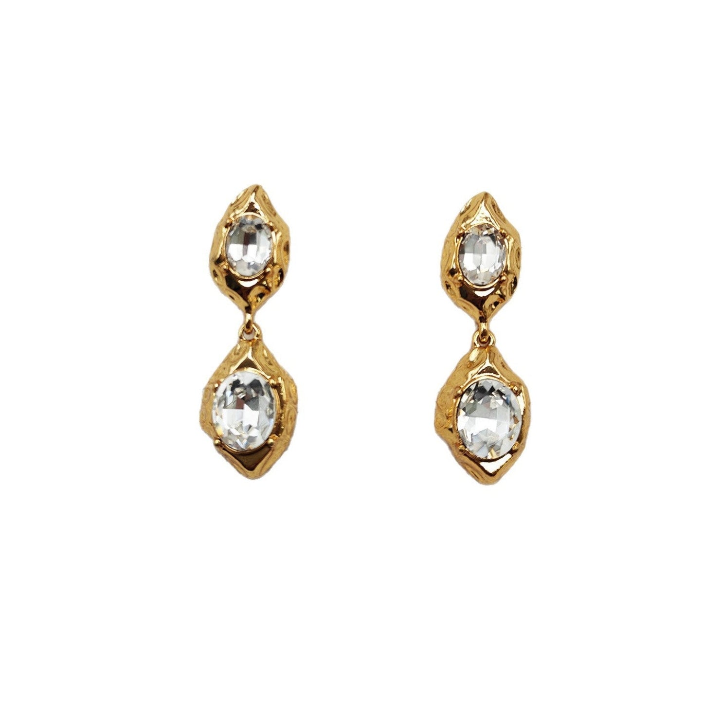Gold Crystal Hammered Drop Earrings JLT13801