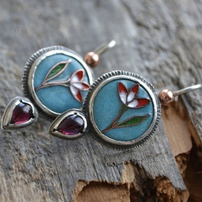 Blue Floral Enamel Drop Earrings JLT13803