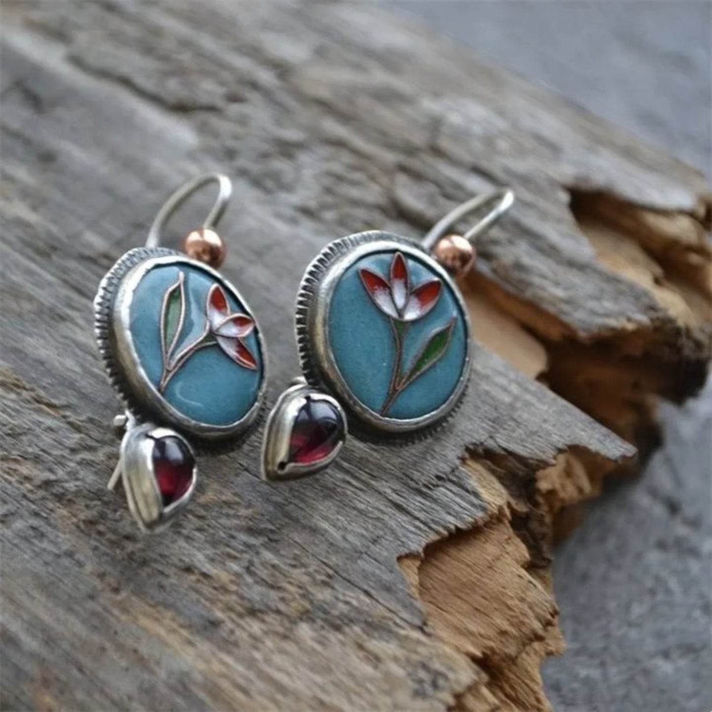 Blue Floral Enamel Drop Earrings JLT13803