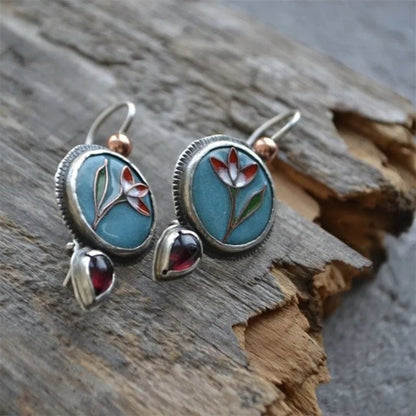 Blue Floral Enamel Drop Earrings JLT13803