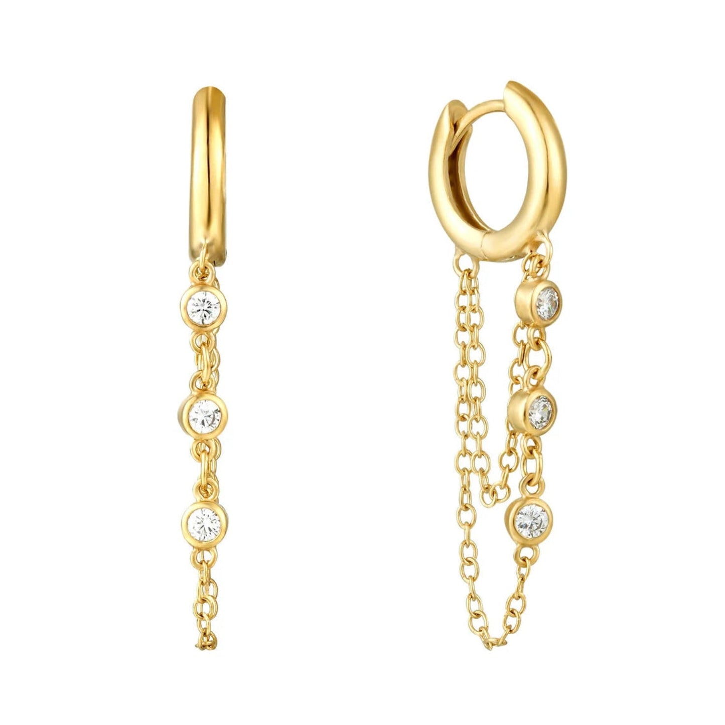Gold Crystal Chain Huggie Earrings JLT13806