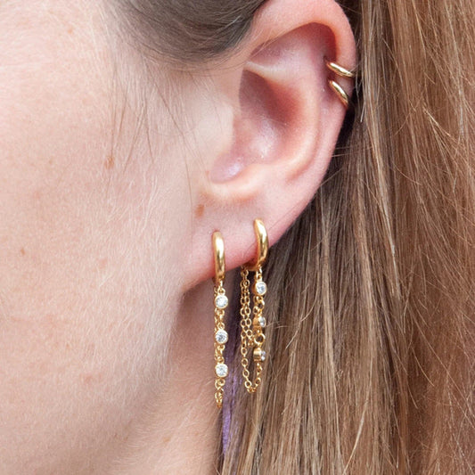Gold Crystal Chain Huggie Earrings JLT13806