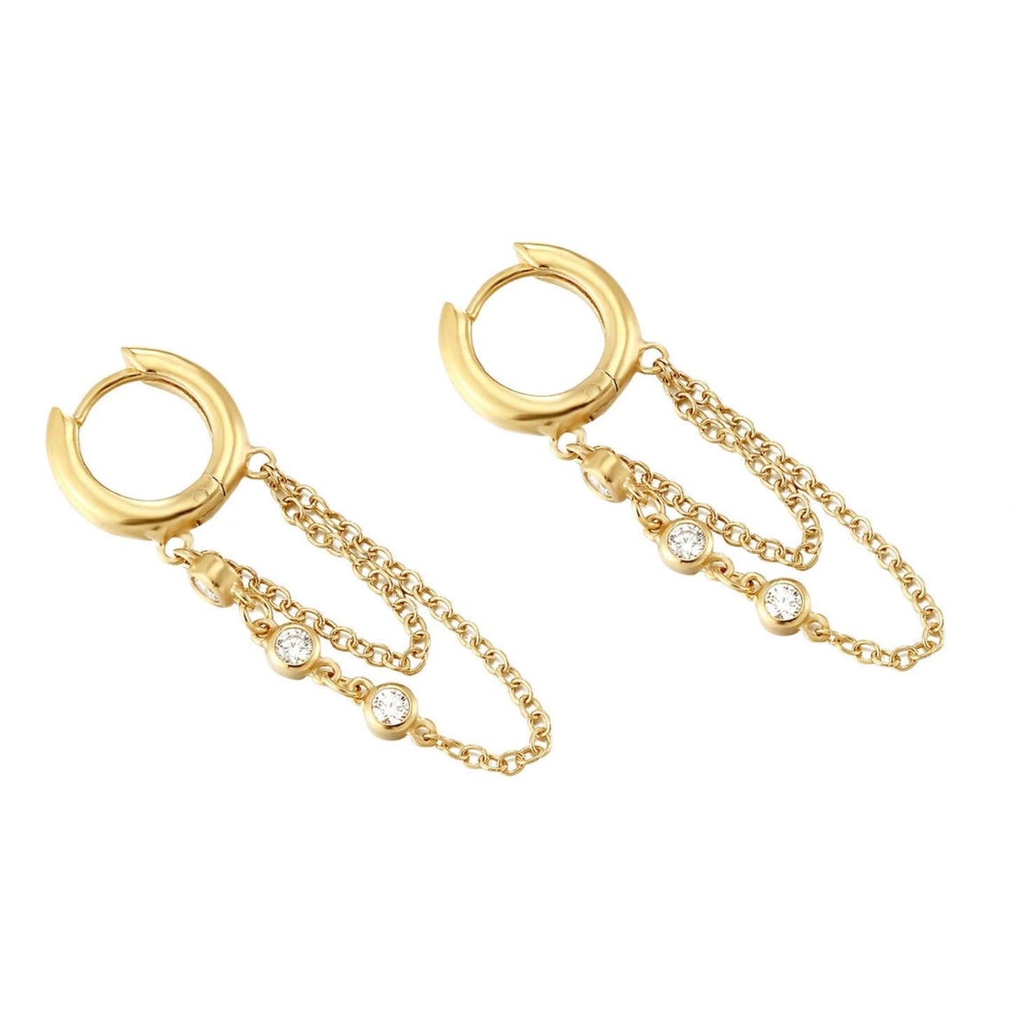 Gold Crystal Chain Huggie Earrings JLT13806
