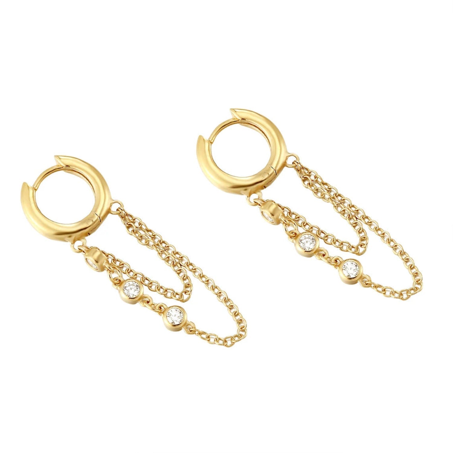 Gold Crystal Chain Huggie Earrings JLT13806