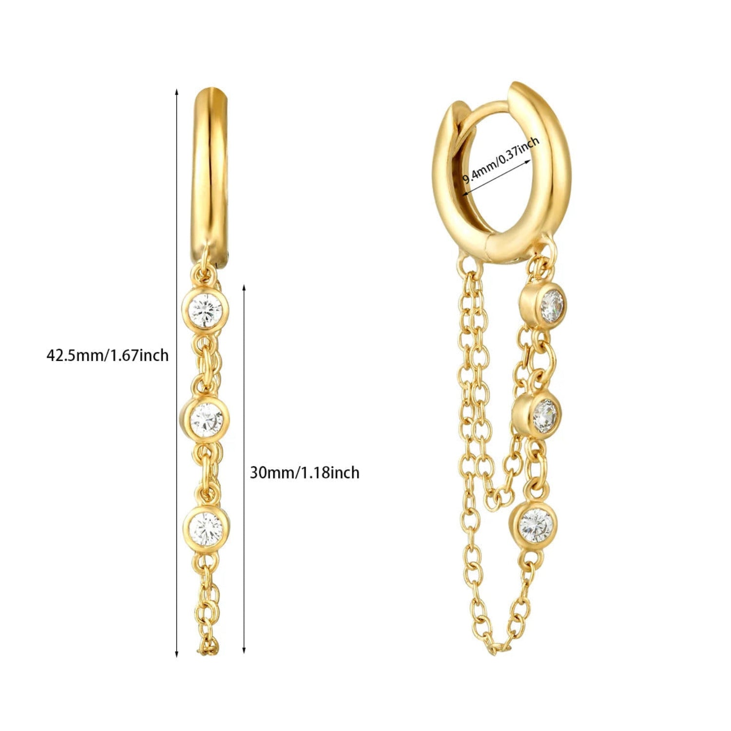 Gold Crystal Chain Huggie Earrings JLT13806