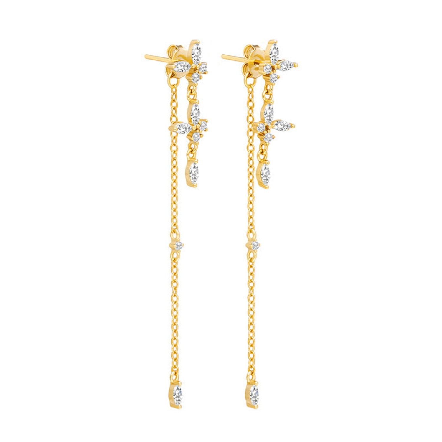 Gold Crystal Floral Drop Earrings JLT13807