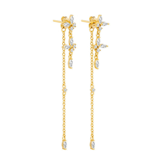 Gold Crystal Floral Drop Earrings JLT13807
