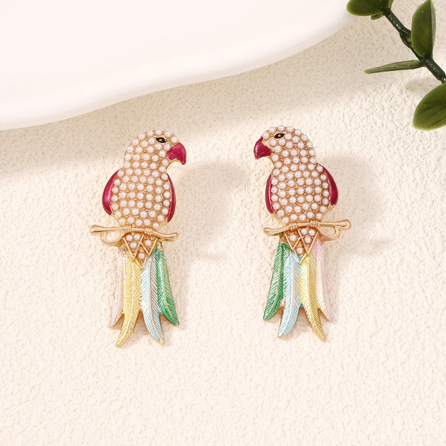 Gold Pearl Parrot Stud Earrings JLT13809