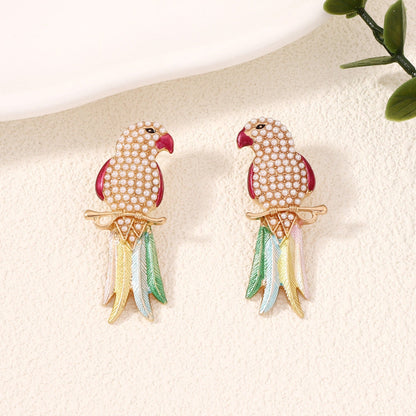 Gold Pearl Parrot Stud Earrings JLT13809
