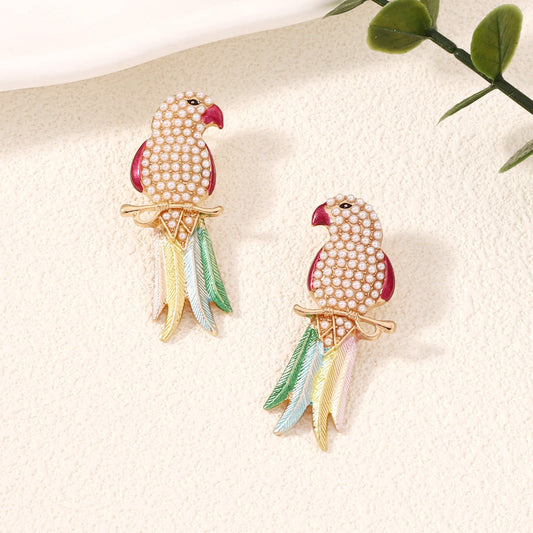 Gold Pearl Parrot Stud Earrings JLT13809