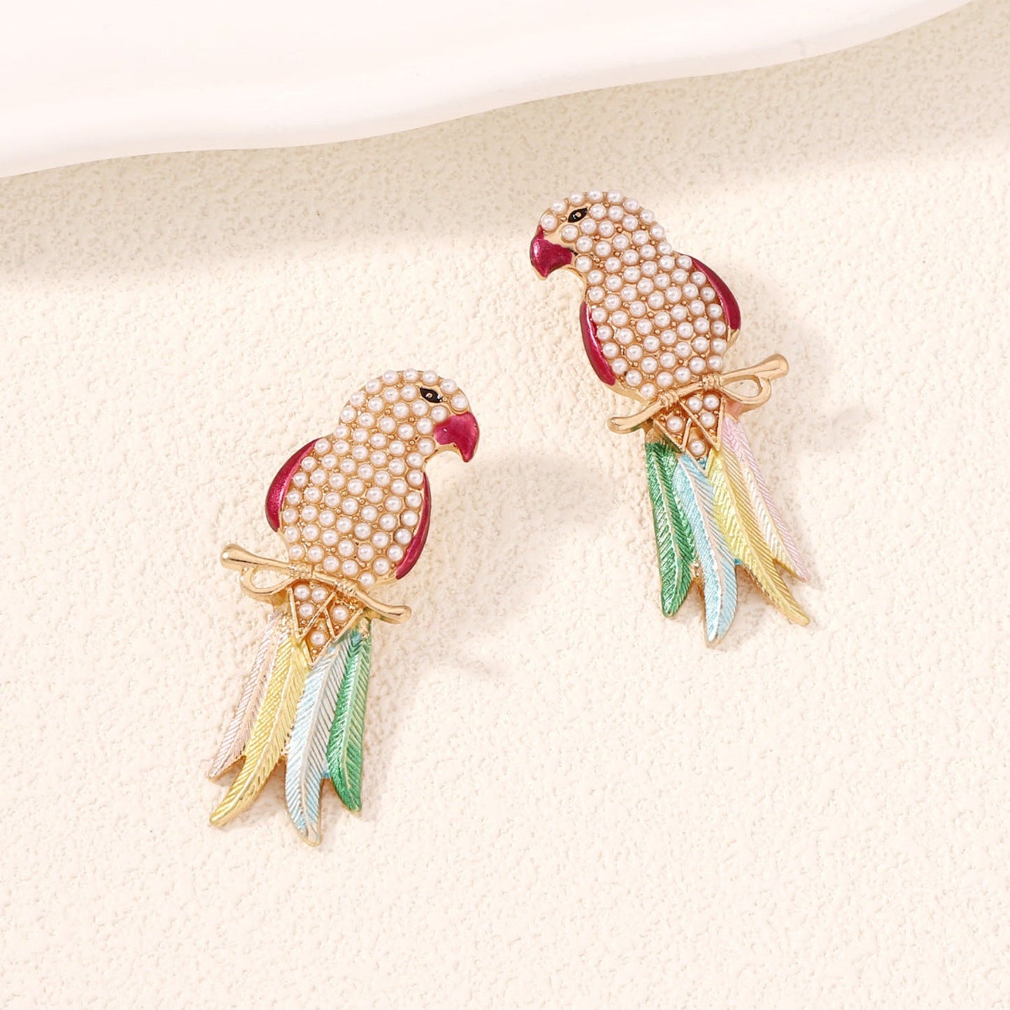 Gold Pearl Parrot Stud Earrings JLT13809