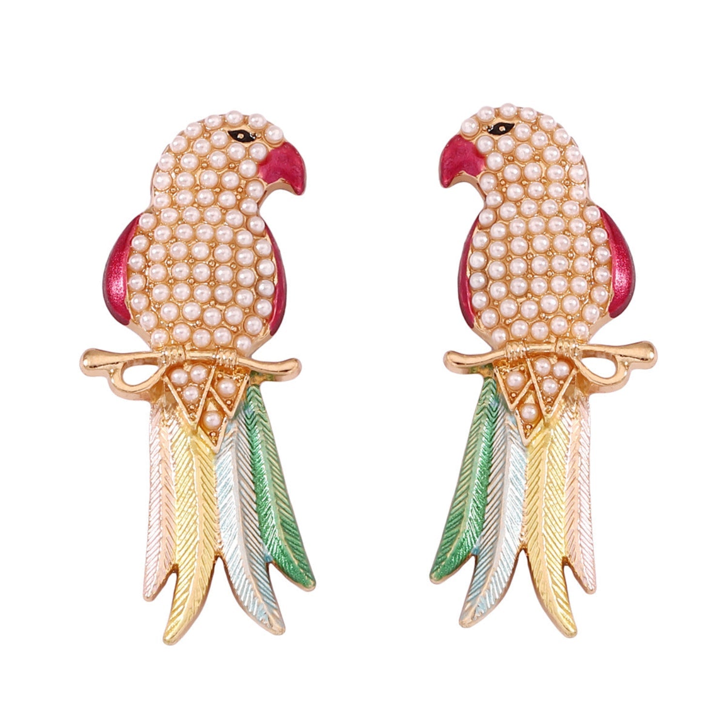 Gold Pearl Parrot Stud Earrings JLT13809