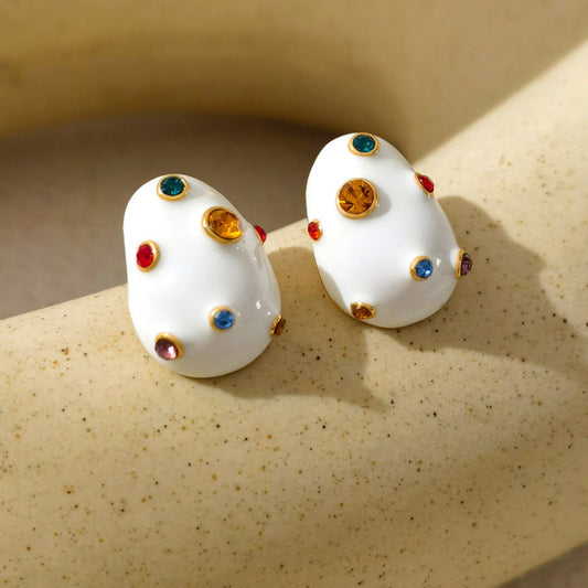 White Colorful Crystal Stud Earrings JLT13810