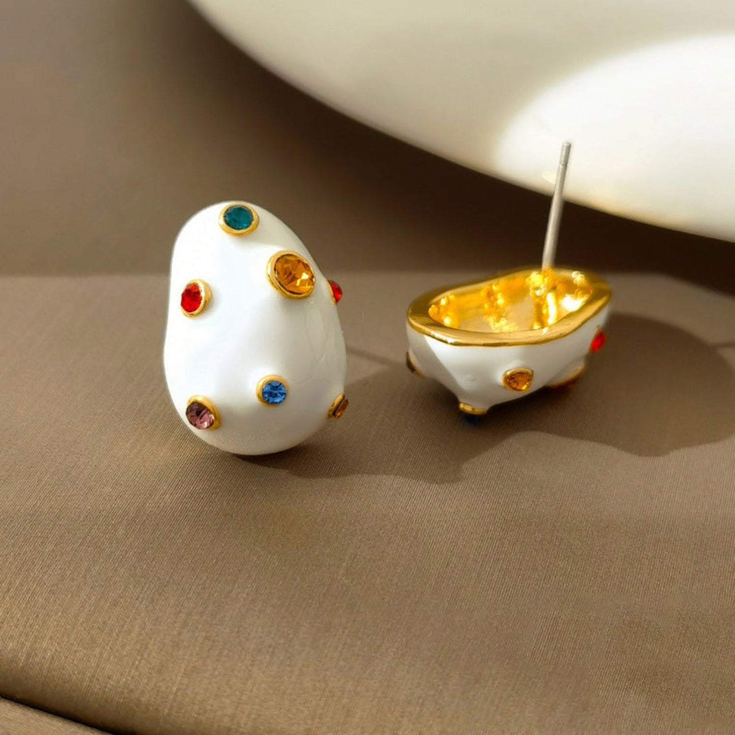 White Colorful Crystal Stud Earrings JLT13810