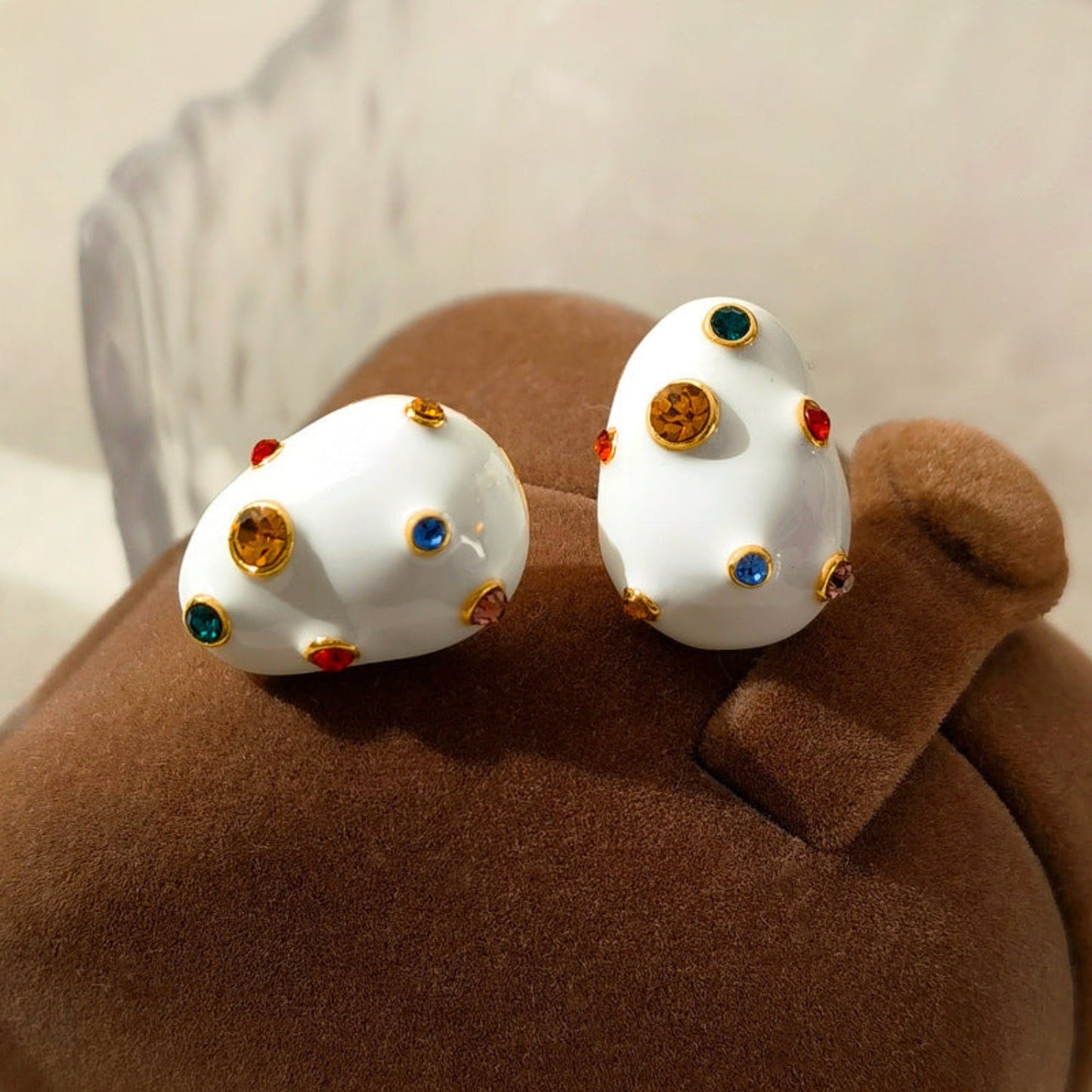 White Colorful Crystal Stud Earrings JLT13810